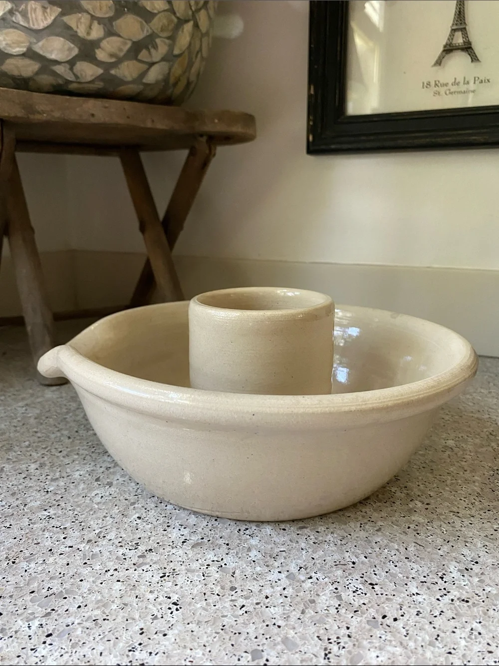 Vintage Signed Cream Colored Ceramic Pottery Chicken Roaster